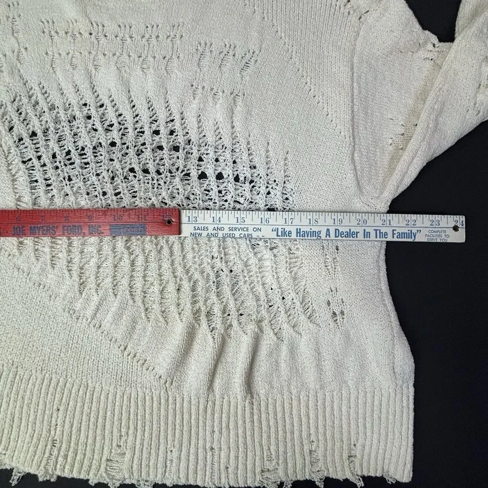 Zara Ripped Open Knit Sweater‎ Cream Womens Medium Crochet Distressed Spain NWT - Picture 5 of 12